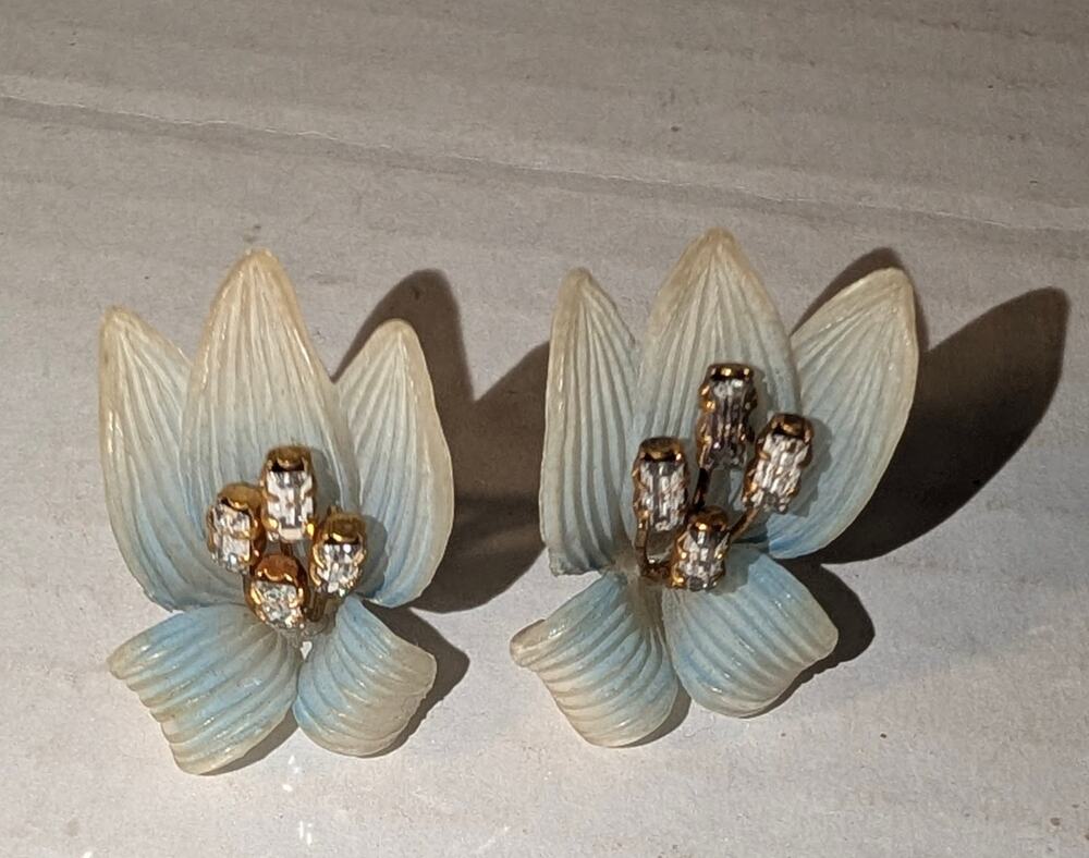 Vintage Antique Celluloid Rhinestone Clip On Earnings Austria Rare